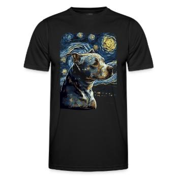 Pitbull Dog Starry Night - Men's Functional T-Shirt - black - Front - AI Model Male 178 dark (178cm)