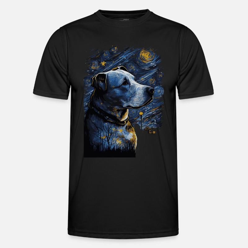 Pitbull Hund Starry Night Männer Funktions-T-Shirt