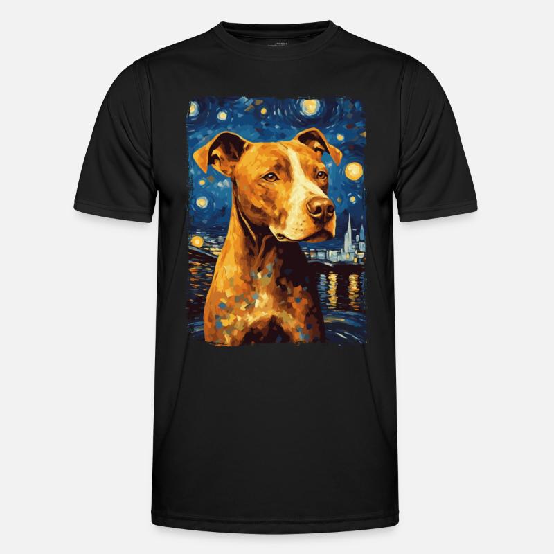 Pitbull Hund Starry Night Männer Funktions-T-Shirt