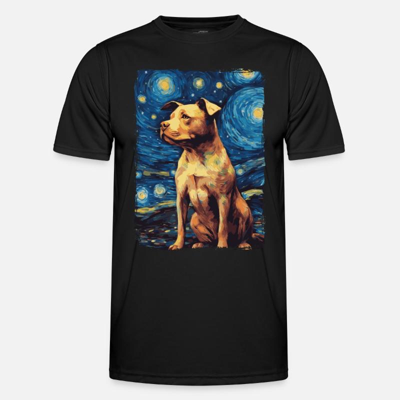 Pitbull Hund Starry Night Männer Funktions-T-Shirt