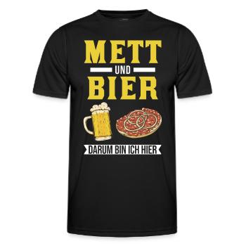 Mett und Bier Darum bin ich hier Mettbrötchen - Männer Funktions-T-Shirt - Schwarz - Vorne - AI Model Male 178 dark (178cm)