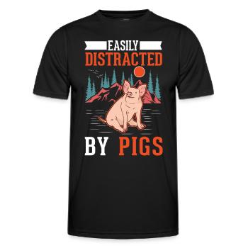 Easily distracted by Pigs Landwirt Schweine - Männer Funktions-T-Shirt - Schwarz - Vorne - AI Model Male 178 dark (178cm)