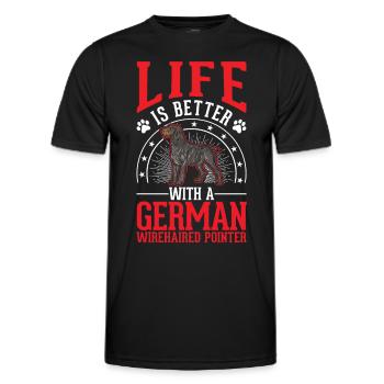 Life is better with a German wirehaired dog - Men's Functional T-Shirt - black - Front - AI Model Male 178 dark (178cm)