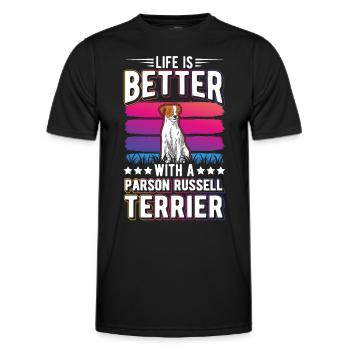 Life is better with Parson Russell Terrier - Men's Functional T-Shirt - black - Front - AI Model Male 178 dark (178cm)