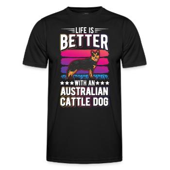 Das Leben ist besser mit Australien Cattle Dogs - Männer Funktions-T-Shirt - Schwarz - Vorne - AI Model Male 178 dark (178cm)