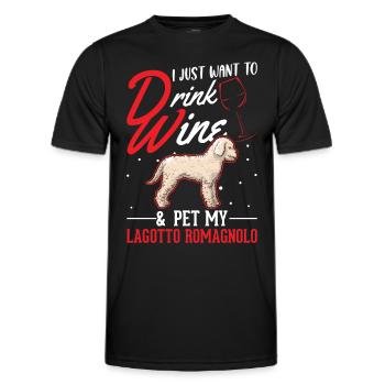 Lagotto Romagnolo et vin - T-shirt sport Homme - noir - Devant - AI Model Male 178 dark (178cm)