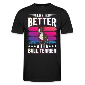 Das Leben ist beser mit einem Bullterrier - Männer Funktions-T-Shirt - Schwarz - Vorne - AI Model Male 178 dark (178cm)