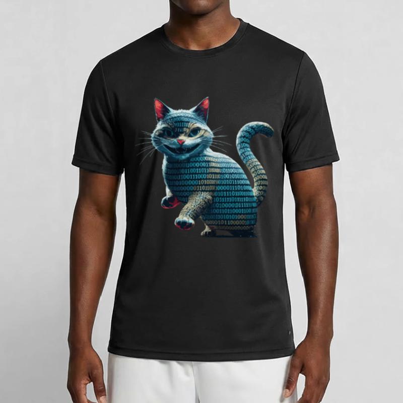 Tech cat with binary code for programmers and Men's Functional T-Shirt