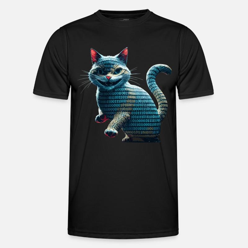 Tech cat with binary code for programmers and Men's Functional T-Shirt