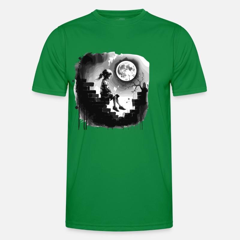 Mädchen Auf Einer Mauer Unter Vollmond Männer Funktions-T-Shirt