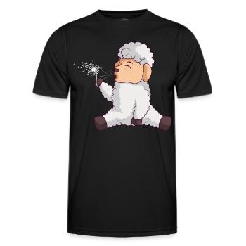 Cute sheep blows dandelion sheep - Men's Functional T-Shirt - black - Front - AI Model Male 178 dark (178cm)
