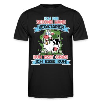 Ich Bin Second Hand Vegetarier Kuh Isst Gras - Männer Funktions-T-Shirt - Schwarz - Vorne - AI Model Male 178 dark (178cm)
