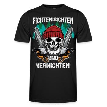 Fichten Sichten Vernichten Baumfäller Holzfäller - Männer Funktions-T-Shirt - Schwarz - Vorne - AI Model Male 178 dark (178cm)