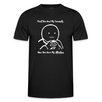 First Curiosity Now Attention Meme - Männer Funktions-T-Shirt - Schwarz - Vorne - AI Model Male 178 dark (178cm)