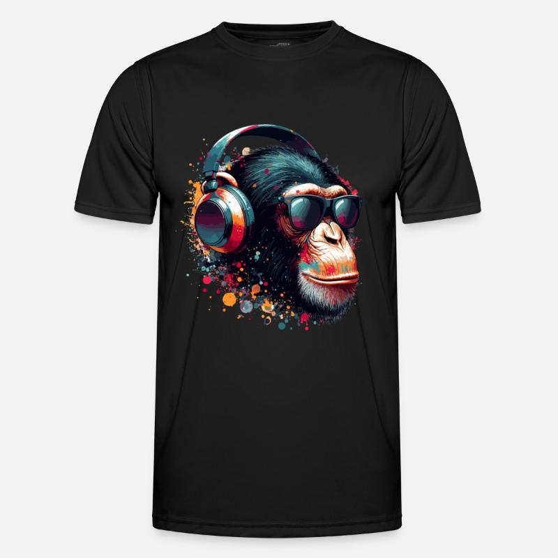 DJ Monkey Affe Schimpanse Kopfhörer Sonnenbrille Männer Funktions-T-Shirt