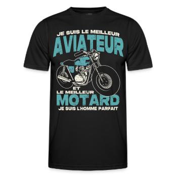 Le meilleur aviateur et le meilleur motard - T-shirt sport Homme - noir - Devant - AI Model Male 178 dark (178cm)