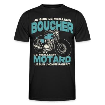 Le meilleur boucher et le meilleur motard - T-shirt sport Homme - noir - Devant - AI Model Male 178 dark (178cm)