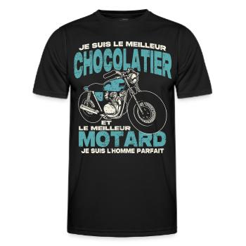 Le meilleur chocolatier et le meilleur motard - T-shirt sport Homme - noir - Devant - AI Model Male 178 dark (178cm)