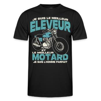 Le meilleur éleveur et le meilleur motard - T-shirt sport Homme - noir - Devant - AI Model Male 178 dark (178cm)