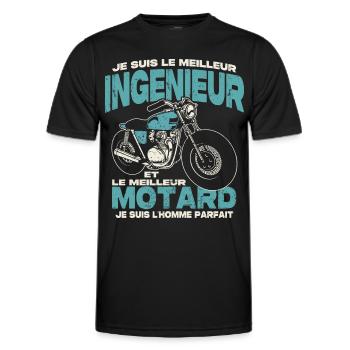 Le meilleur ingénieur et le meilleur motard - T-shirt sport Homme - noir - Devant - AI Model Male 178 dark (178cm)