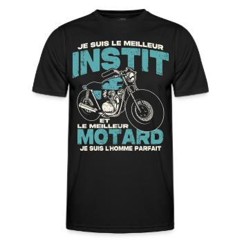 Le meilleur instit et le meilleur motard - T-shirt sport Homme - noir - Devant - AI Model Male 178 dark (178cm)