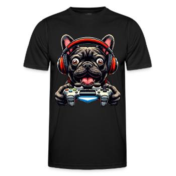 Gamer Shirts Design, Französische Bulldogge Gamer - Männer Funktions-T-Shirt - Schwarz - Vorne - AI Model Male 178 dark (178cm)