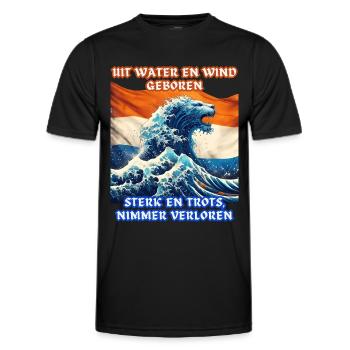 Dutch Pride Dutch lion born from water - Men's Functional T-Shirt - black - Front - AI Model Male 178 dark (178cm)