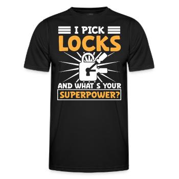 Serrures Pick Locks Quel est votre serrure Superpower - T-shirt sport Homme - noir - Devant - AI Model Male 178 dark (178cm)