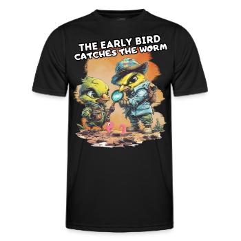 THE EARLY BIRD CATCHES THE WORM. Spaß, Fun, Cool, - Men's Functional T-Shirt - black - Front - AI Model Male 178 dark (178cm)