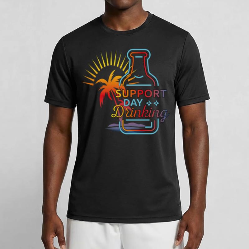 Support Day Drinking. Celebrations, refreshment, palm trees, Men's Functional T-Shirt