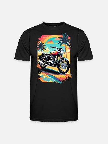 Retro motorcykel på en tropisk strand - Funktions-T-shirt herr - svart