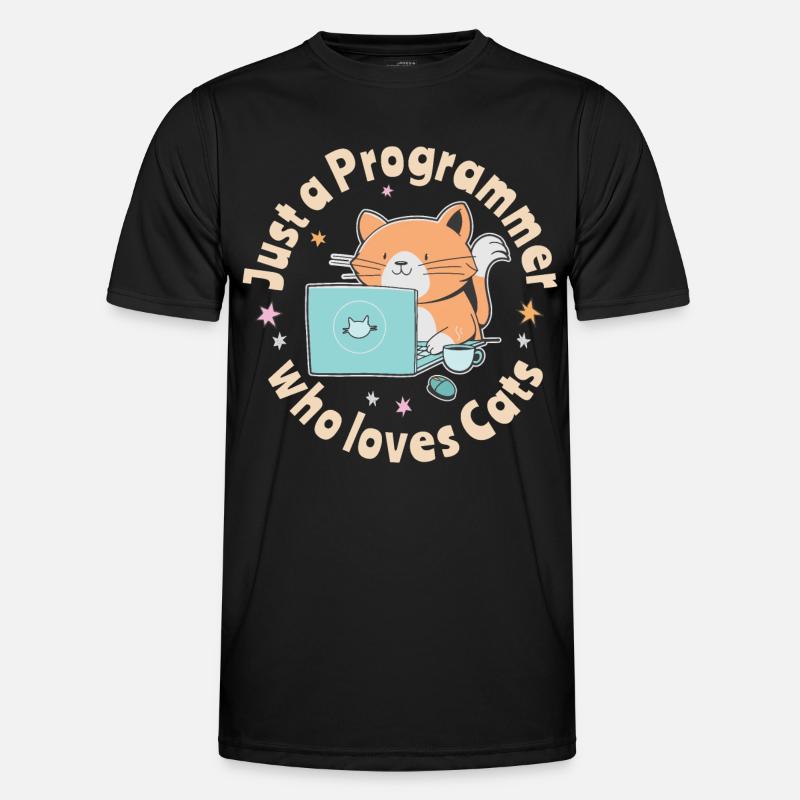 Nur ein Programmierer, der Katzen liebt - Männer Funktions-T-Shirt - Schwarz