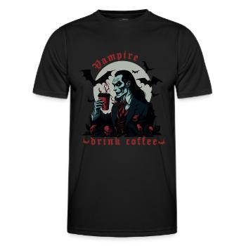 Vampire drink coffee, Dracula, Halloween - Men's Functional T-Shirt - black - Front - AI Model Male 178 dark (178cm)