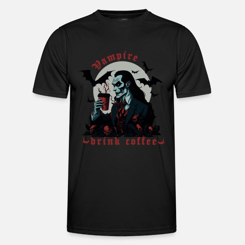 Vampire drink coffee, Dracula, Halloween Men's Functional T-Shirt
