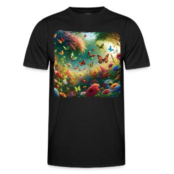 Lebendiges Gemälde Schmetterlinge Flora Fauna - Männer Funktions-T-Shirt - Schwarz - Vorne - AI Model Male 178 dark (178cm)