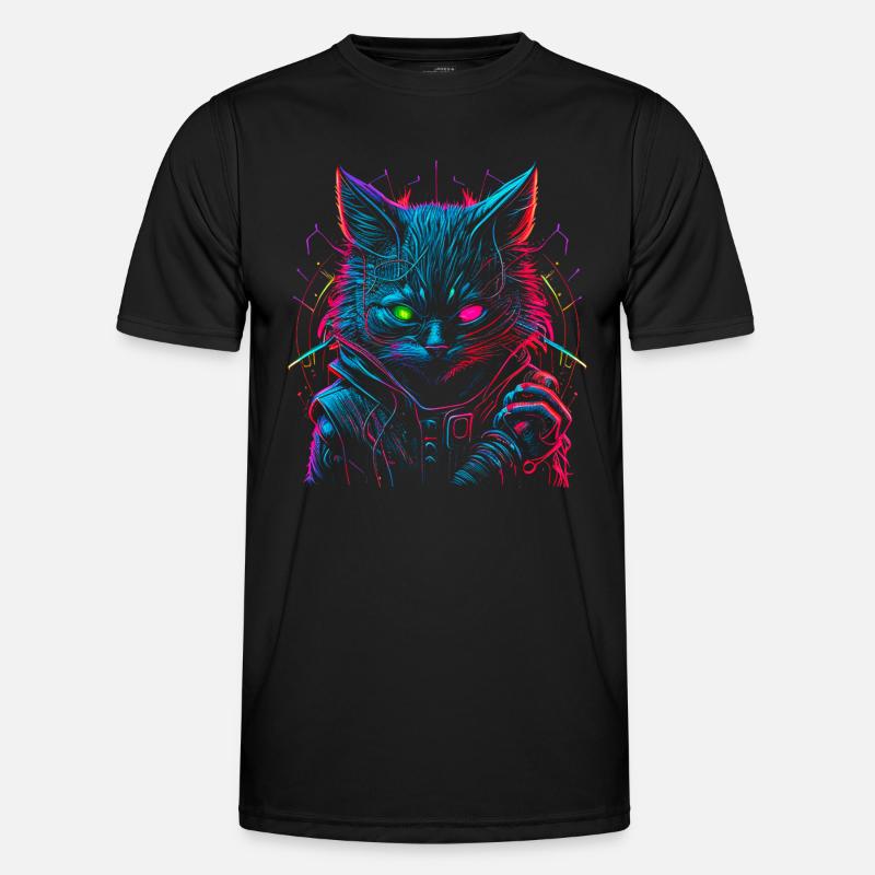 Neon Punk Hacker Katze Männer Funktions-T-Shirt