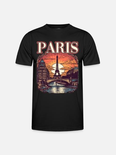 Paris Eiffelturm Bonjour Souvenirs - Männer Funktions-T-Shirt - Schwarz
