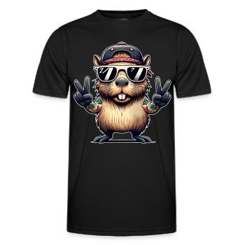 Capybara Peacezeichen - Männer Funktions-T-Shirt - Schwarz - Vorne - AI Model Male 178 dark (178cm)