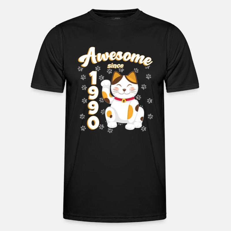 1990 Geburtstag Awesome since Katze Maneki neko - Männer Funktions-T-Shirt - Schwarz