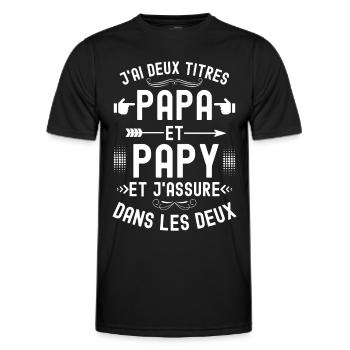 J ai deux titres papa et papou - T-shirt sport Homme - noir - Devant - AI Model Male 178 dark (178cm)
