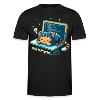 Code en cours d’élaboration. - Programmation des chats - T-shirt sport Homme - noir - Devant - AI Model Male 178 dark (178cm)