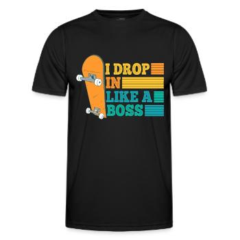 Retro Skater I Drop In Like A Boss Skateboarder - Männer Funktions-T-Shirt - Schwarz - Vorne - AI Model Male 178 dark (178cm)