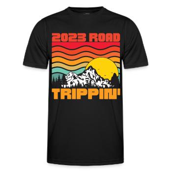 Road Trippin 2023, Chemise Road Trip 2023, Famille - T-shirt sport Homme - noir - Devant - AI Model Male 178 dark (178cm)
