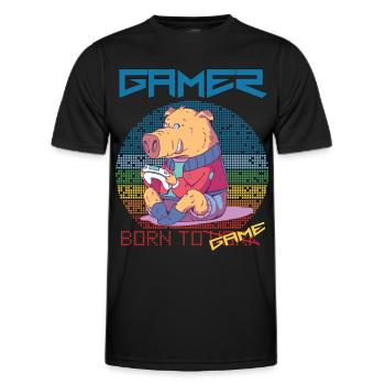 Funny Gamer Video Games Born To Gaming Retro Game - Männer Funktions-T-Shirt - Schwarz - Vorne - AI Model Male 178 dark (178cm)