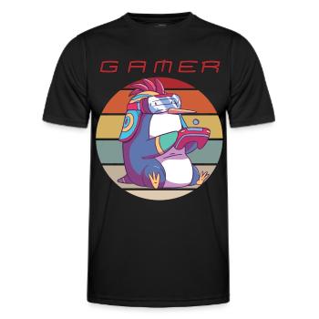 Funny Video Games Retro Console Games Penguin Game - Men's Functional T-Shirt - black - Front - AI Model Male 178 dark (178cm)