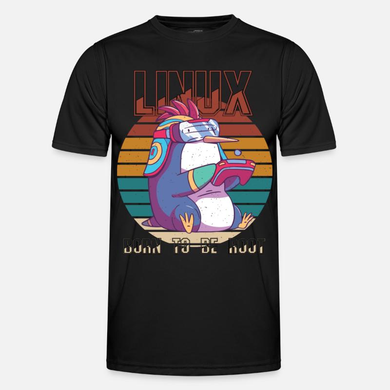 Linux Gamer Born To Be Root Cool Penguin Nerd Prog T-shirt sport Homme