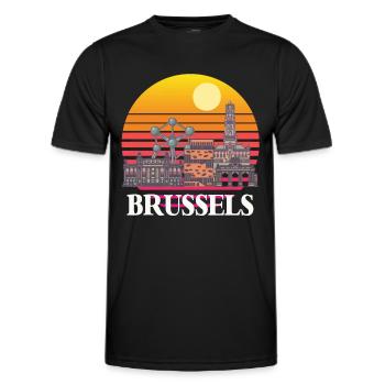 Bruxelles Skyline Science Noyau atomique Physique Atome - T-shirt sport Homme - noir - Devant - AI Model Male 178 dark (178cm)
