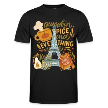 Paris Hello Autumn Pumpkins on Eiffel Tower Autumn - Men's Functional T-Shirt - black - Front - AI Model Male 178 dark (178cm)