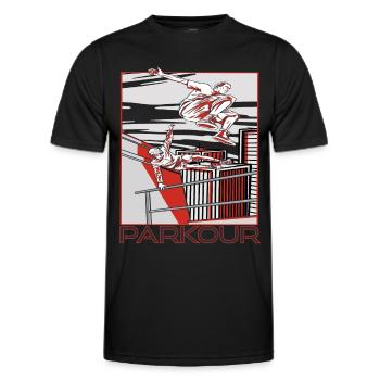 Parkour Warnung Über alles springen Laufen Springe - Männer Funktions-T-Shirt - Schwarz - Vorne - AI Model Male 178 dark (178cm)