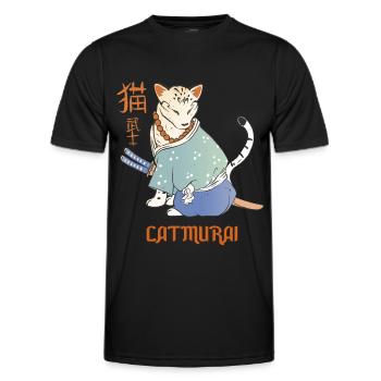 Cat Samurai Catmurai Japanese Warrior Funny - Men's Functional T-Shirt - black - Front - AI Model Male 178 dark (178cm)